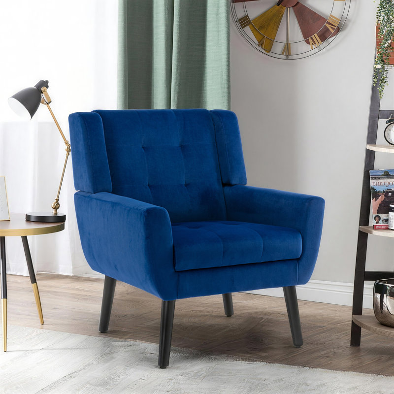 Fauteuil d'appoint Bolanle, Velours bleu royal