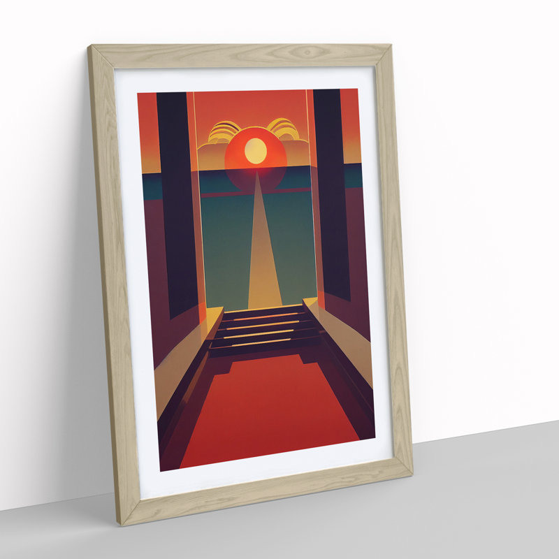Deco Sunset No.3 - Framed Print, 64cm H x 46cm W x 2cm D, Oak