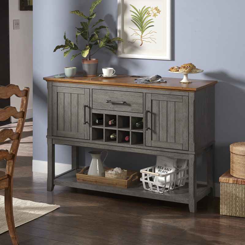 Raber 51" Wide Dining Hutch with Power Outlets, Antique Grey