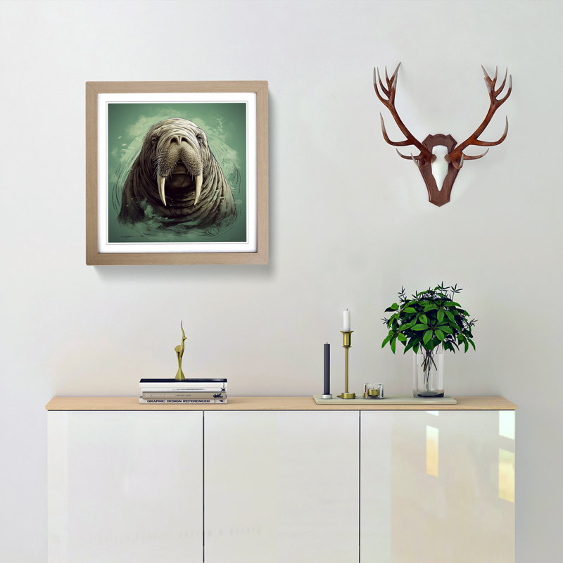 Walrus Digital Art - Framed Print, Oak