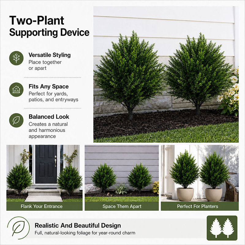 Artificial Cedar Topiary Balls Set of 2 Ground Spike Patio Garden Green