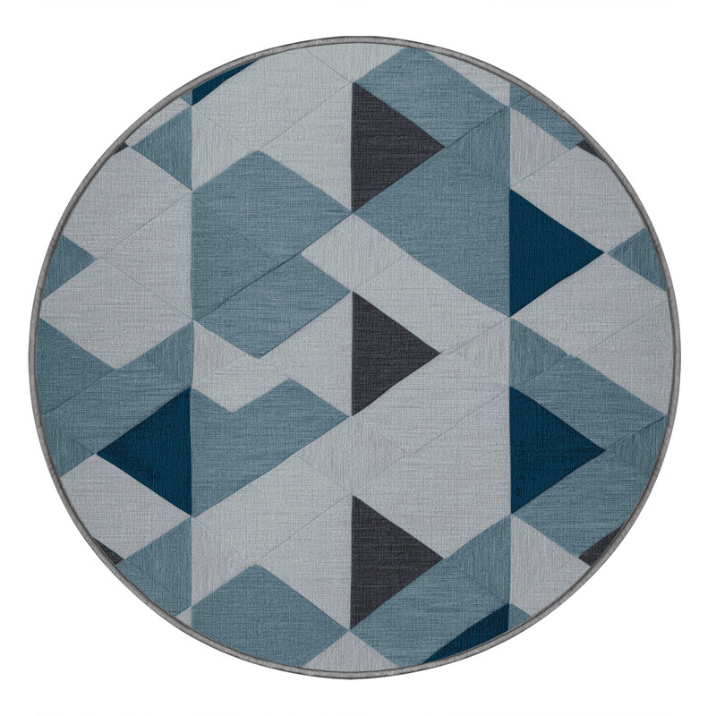 Tapis gris à carreaux lavable à la machine, Rond 3 pi
