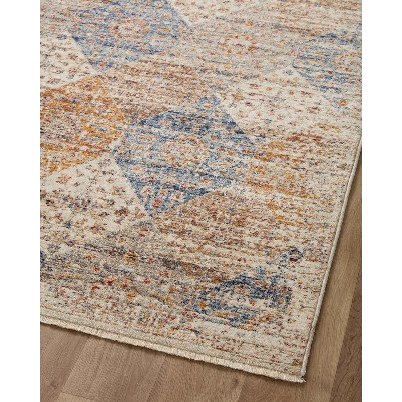 Sorrento Oriental Machine Made Power Loom Polyester Area Rug in Ivory, Rectangle 5'3" x 7'6"