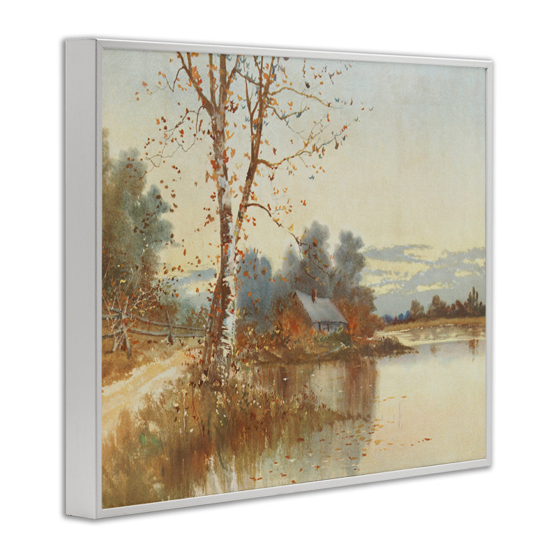 Automne chalet le long de la rivière, estampe numérique, design par lettré, H 16 po x l 20 po