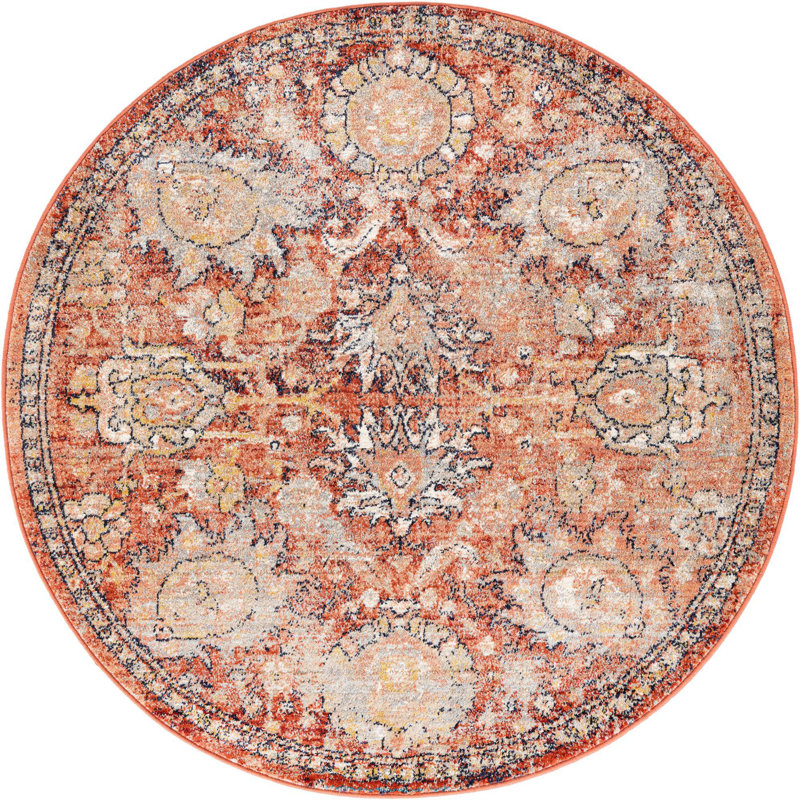 Tapis rouge brique Akira, Rond 5 pi 2 po