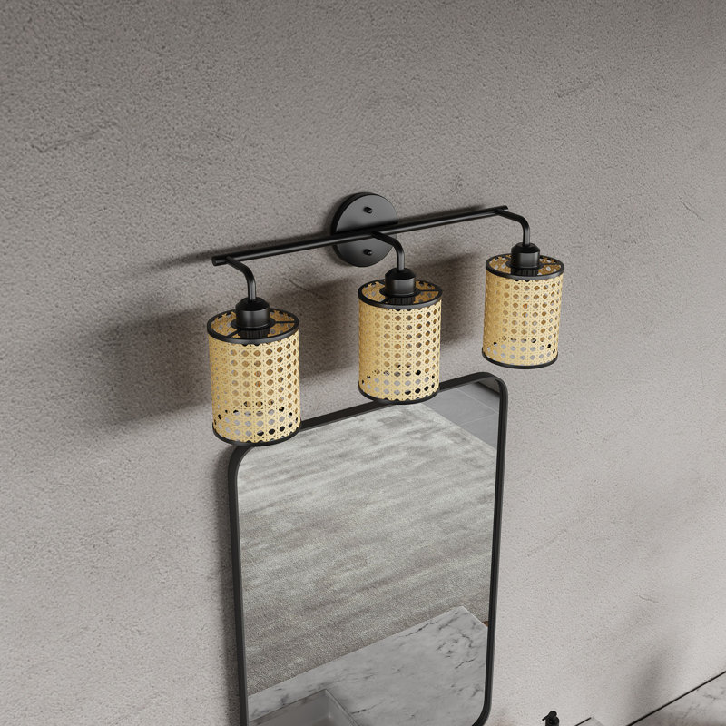 3-Light Bulbs Rustic Farmhouse Plastics Bamboo Vanity Light