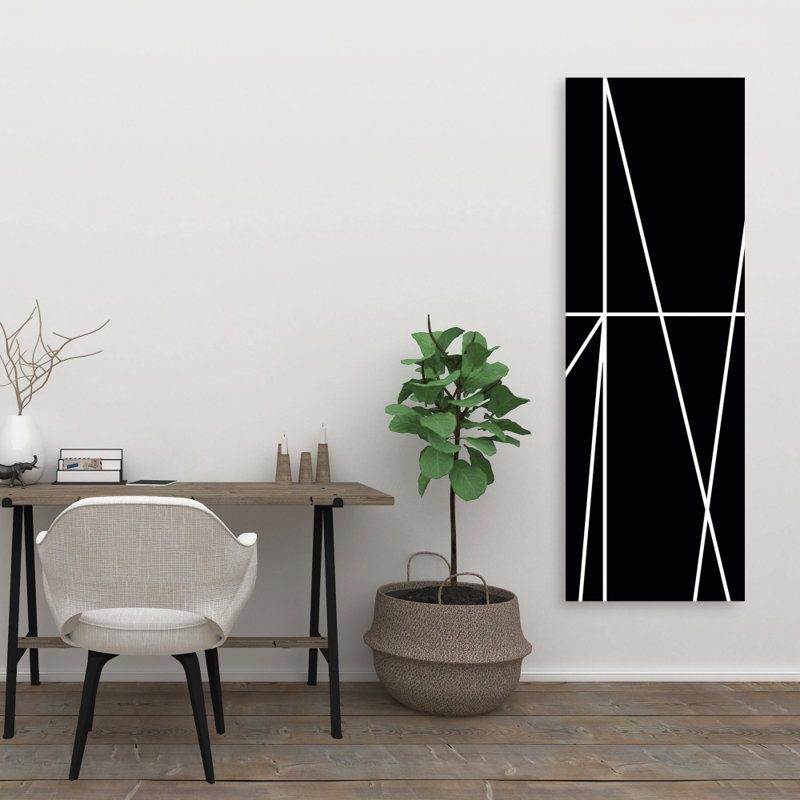 Rayures blanches sur fond noir | Décoration moderne sur toile abstraite