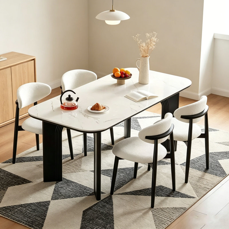 Table de salle à manger French Vintage, H 29,5 po x l 70,9 po x P 35,4 po, 5 pièces: table, 4 chaises