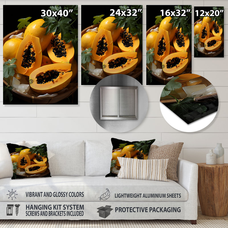 «Harvest Hues Papaya Fruit Perfection II», art mural en métal sur les fruits, H 32 po x l 24 po x P 1 po