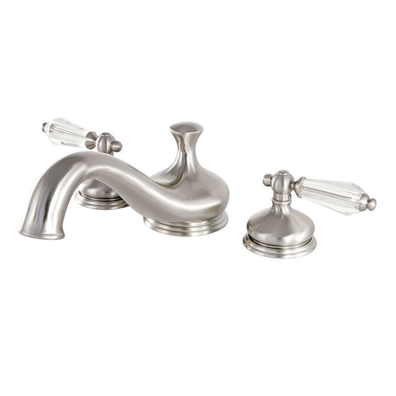 Kingston Brass Wilshire Two-Handle 3-Hole Deck Mount Roman Tub Faucet, Brushed Nickel
