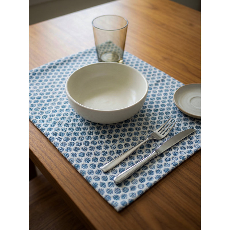 Natural Beige Sailor Dots Indoor Outdoor Placemat, Marine Blue