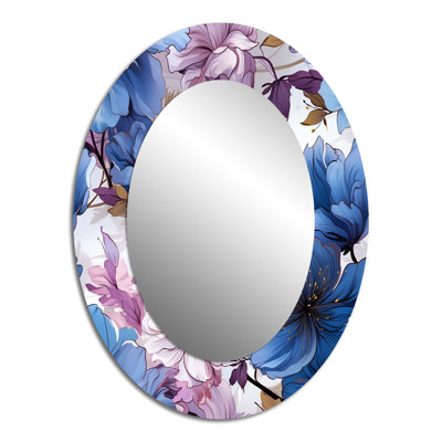 Mystical Aura Blue And Purple Floral Pattern - Traditional Oval Wall Mirror