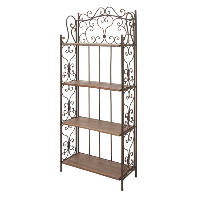 Hanah Iron Standard Baker's Rack with Wooden Shelves