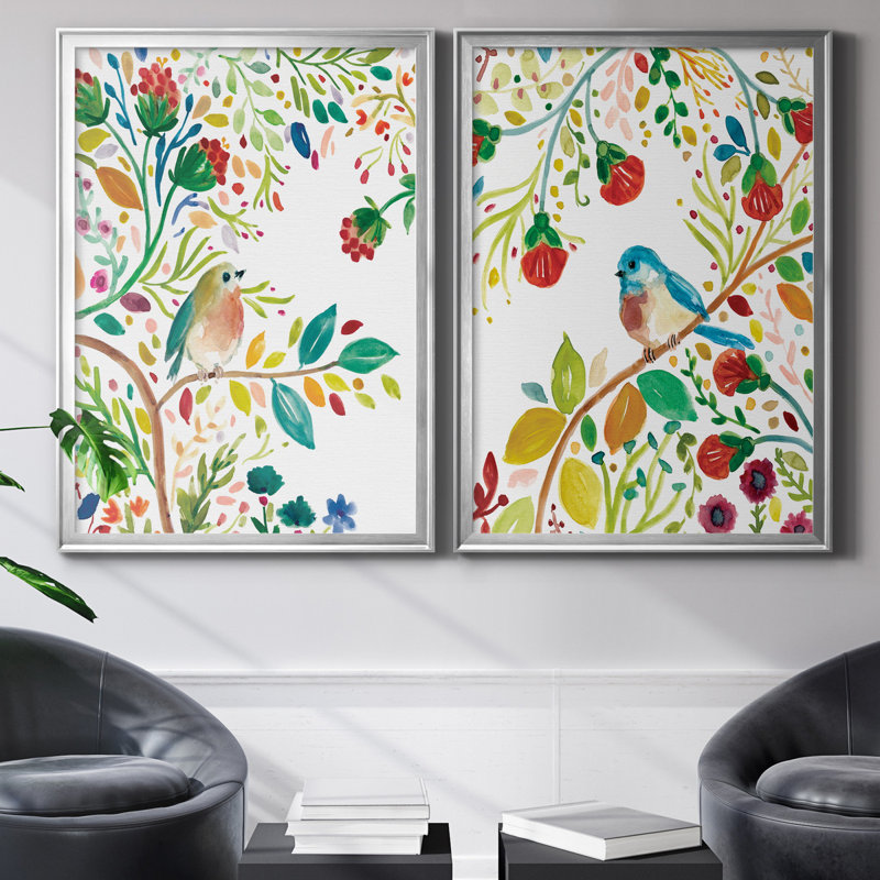 Morning Song I - Ensemble de 2 reproductions d'art, H 22,5 po x l 61 po x P 1,5 po, Toile encadrée argentée, Pas de tapis