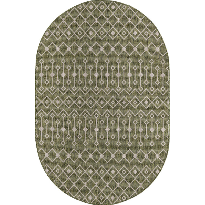 Outdoor Preen Area Rug Seige Color, Oval 5'3" x 8'