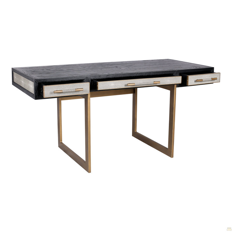 Bureau, polyuréthane à motif chagrin avec structure en chêne noir massif, gris
