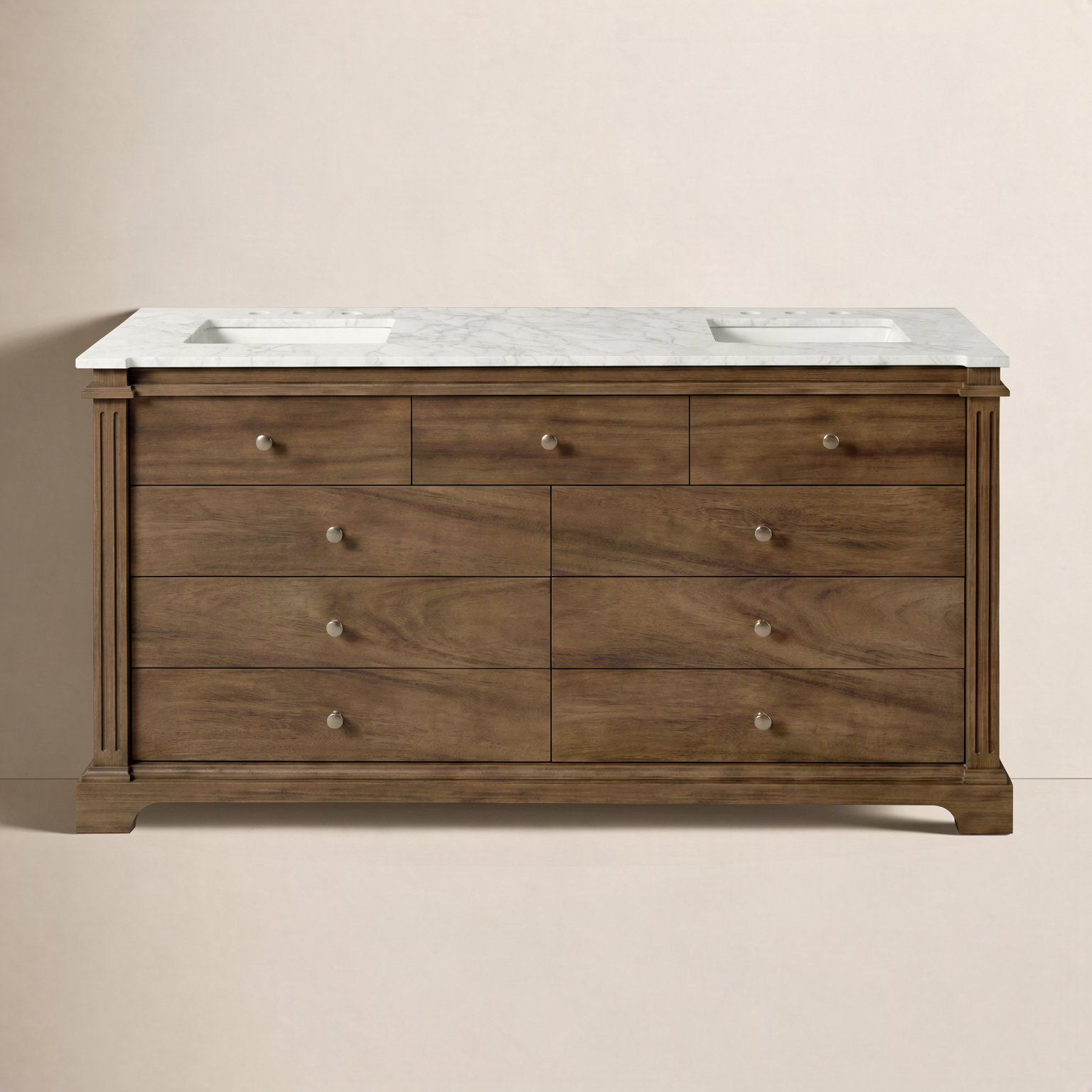 Abygail 72'' Carrara Marble Double Bathroom Vanity, Brown