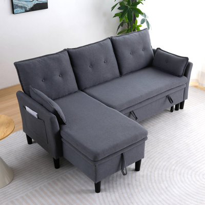78.35" Cotton Linen L-Shaped Sofa