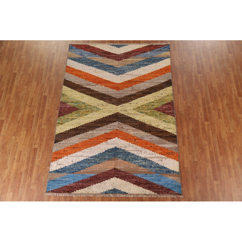 Tapis en laine à chevrons marocain noué à la main 7 x 10