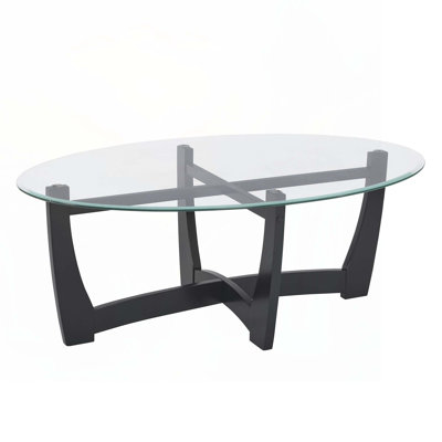Elegant Oval Glass Coffee Table With Tempered Glass Top,