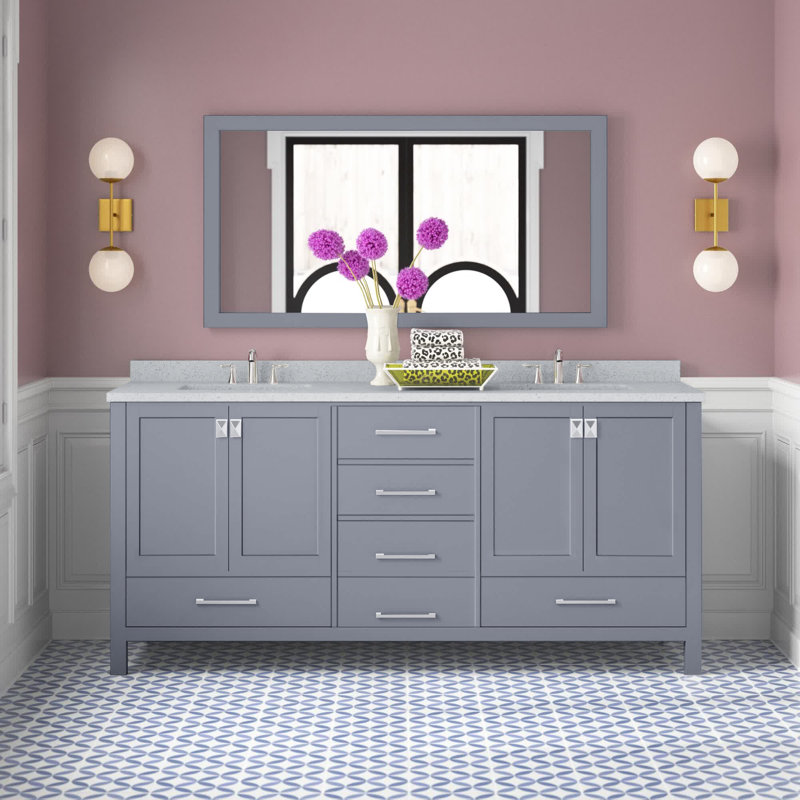 Ensemble de meuble-lavabo double 72 po avec miroir Zaair, Gris