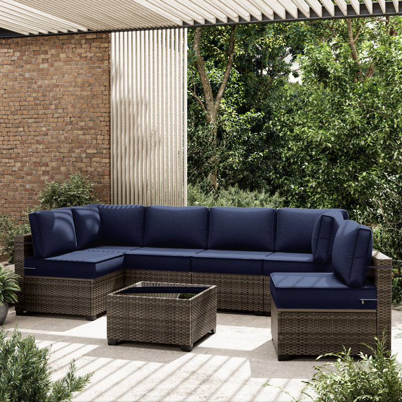 Outdoor 5" Replacement Cushion Set Seat/Back Cushions (Set Of 6 Cushions, 6 Backrests, 2 Corner Cushions)-Cushion Set Only