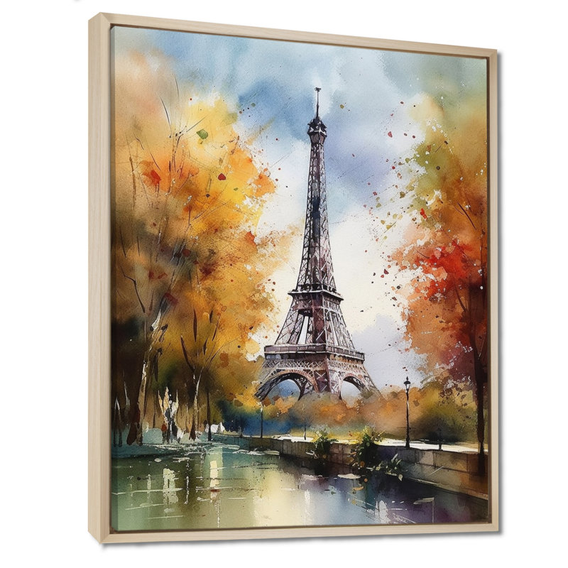 «Pastel Eiffel Tower In Paris III», reproduction d'art sur toile Paris, H 20 po x l 12 po x P 1 po, Cadre flottant érable