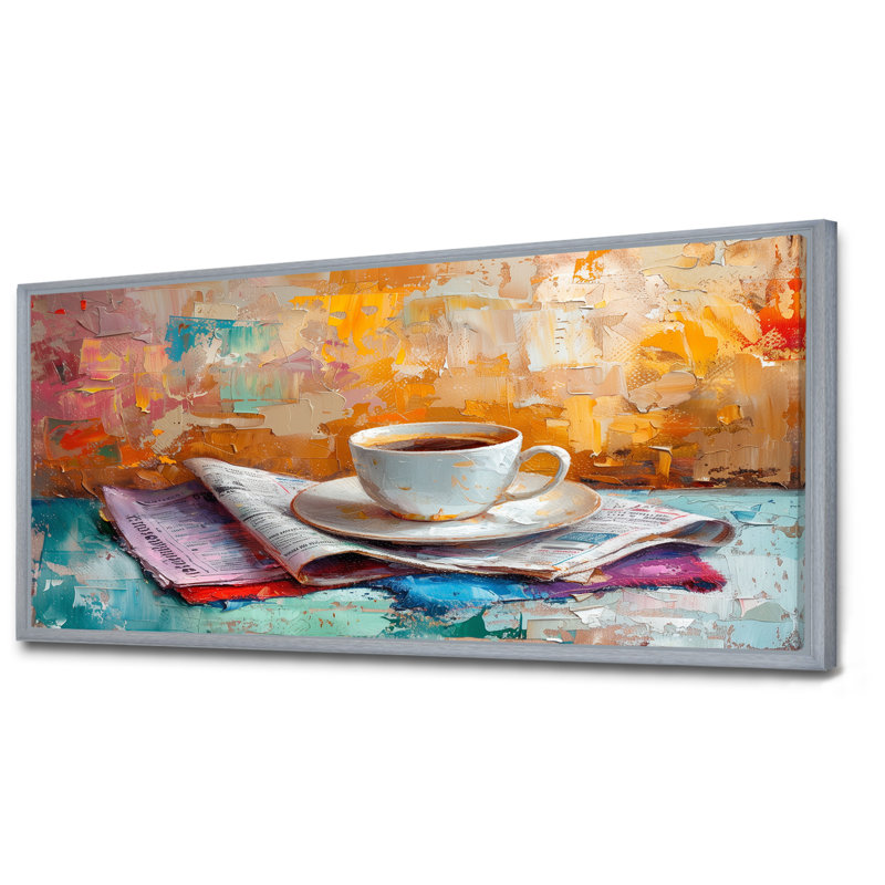 Morning Cozy Cup Of Coffee - décoration murale café, Encadrement argenté, H 28 po x l 60 po