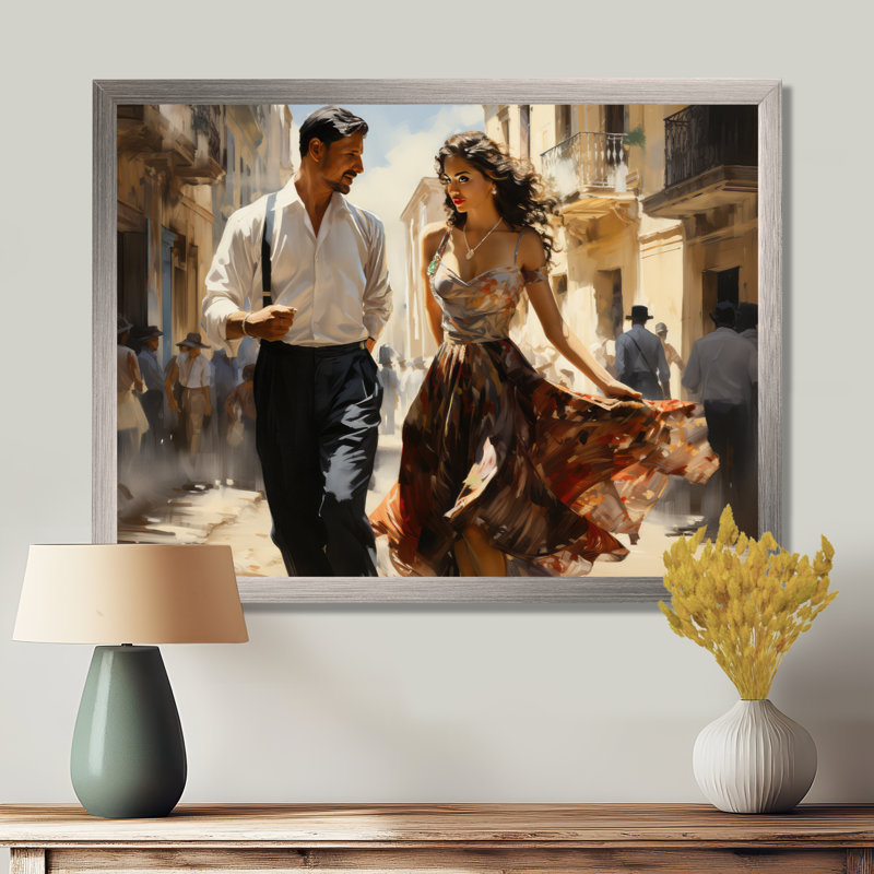 «Cuban Dancers Grace - Cuba Landscape», art mural sur toile, H 24 po x l 32 po x P 1 po, Cadre flottant doré