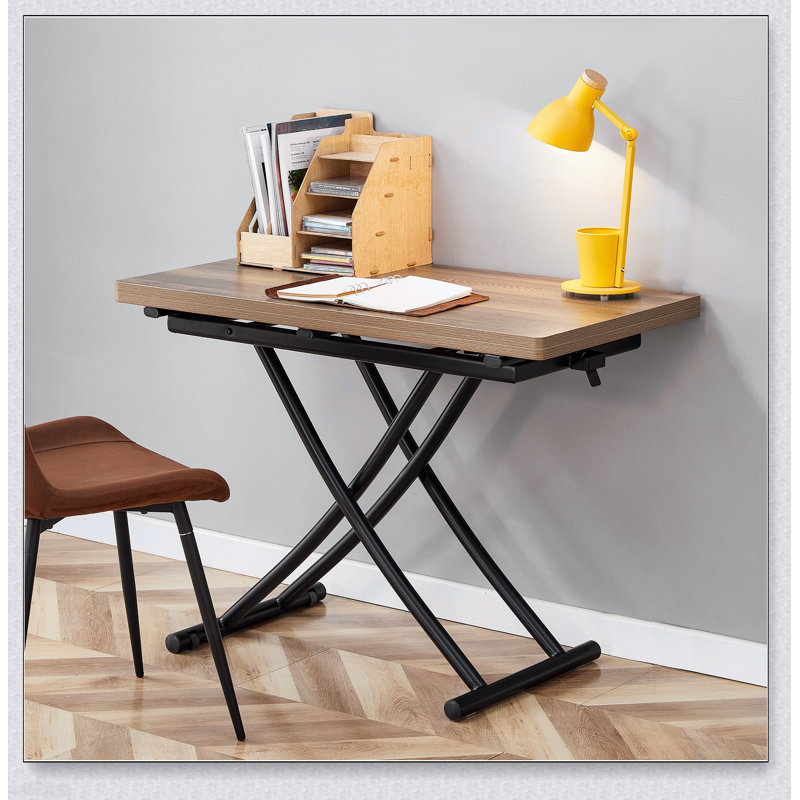 Table élévatrice multifonctionnelle moderne avec plateau en panneau de fibres à densité moyenne de 0,8 po d'épaisseur et pieds en métal noir, polyvalente et polyvalente