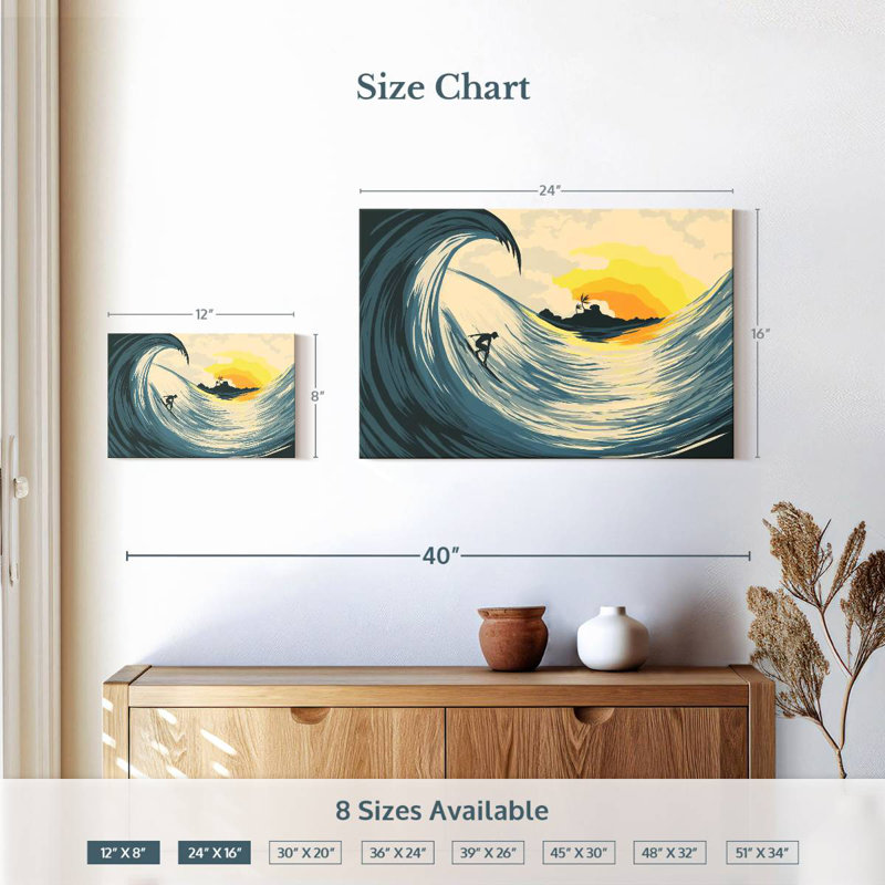Senne Island Wave And Surfer, 16" H x 24" W