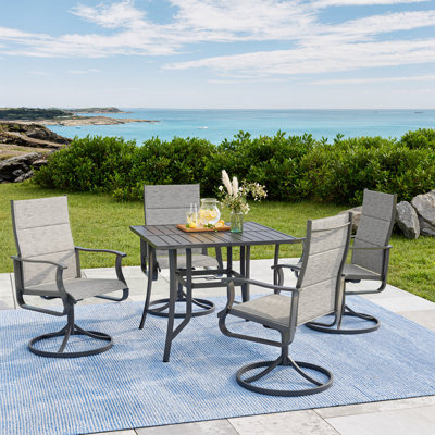Ensemble de salle à manger 5 pièces imperméable pour terrasse - table rectangulaire d'extérieur et 4 chaises pivotantes rembourrées