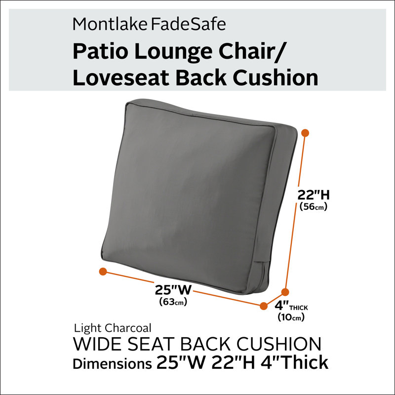 Montlake Water Resistant Outdoor 4 " Dining Chair Back Cushion, Light Charcoal Polyester, 22" H x 25" W x 4" D