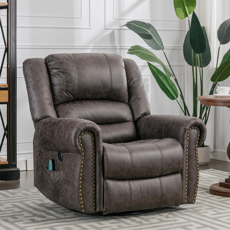 Heated Massage Swivel Rocking Recliner, Smoky Gray (Bronzing Suede Fabric)