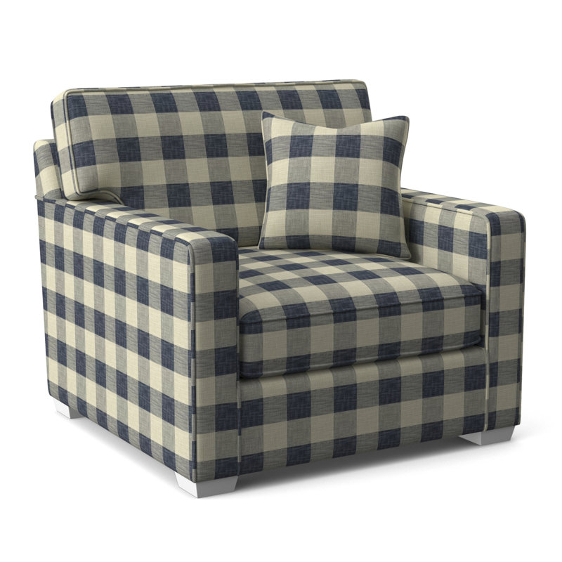 Gramercy Park Upholstered Accent Chair, Blue Buffalo Check, Frost White Finish
