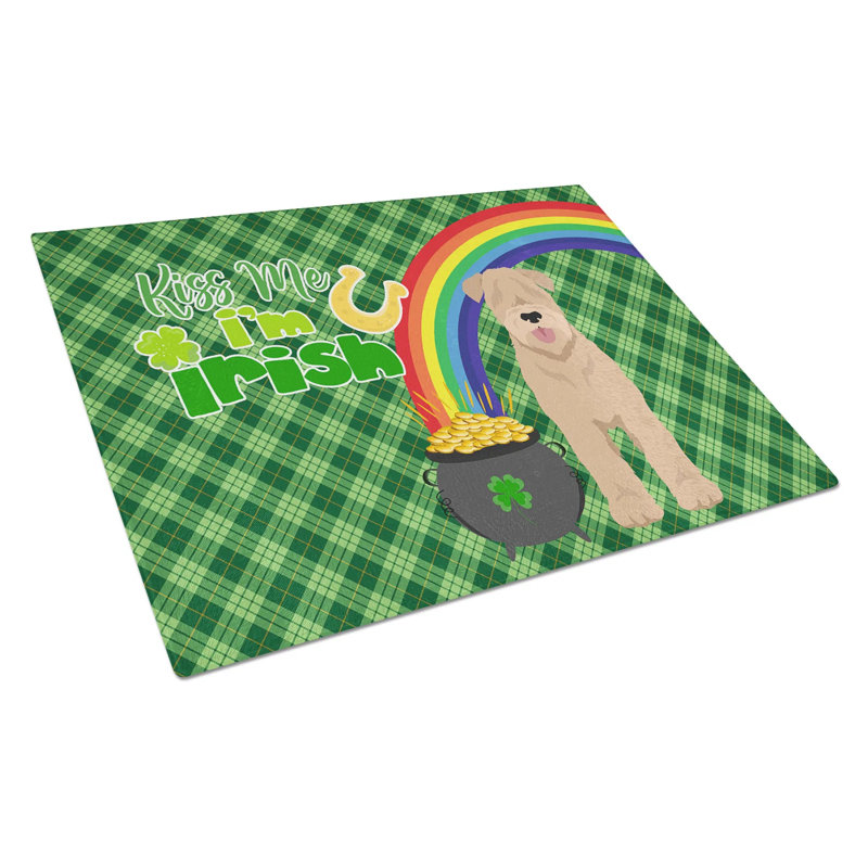 Red Wheaten Terrier St. Patrick's Day Tempered Glass Cutting Board – Decorative Large Size Chopping Board For Serving