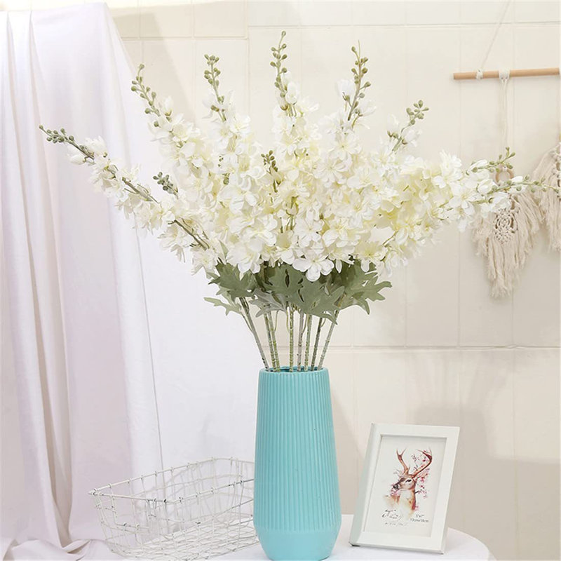 6 Pcs Delphinium Artificial Flowers For Tall Vase Larkspur Fake Flowers 33.5In Long Stem Faux Silk Flowers For Home Wedding Baby Shower Floral Arrangement Centerpiece Table Decorations