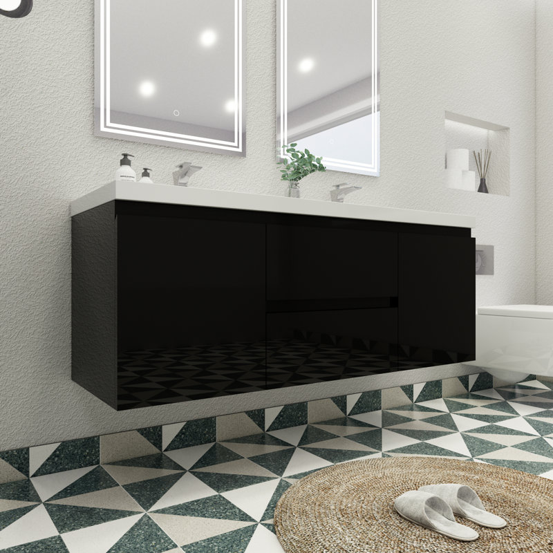 Ensemble de meuble-lavabo double 59 po Aylanna, Noir très lustré