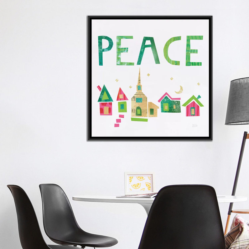 « christmas collage iv », art textuel sur toile, H 18 po x l 18 po x P 1,5 po, Toile avec cadre noir, Pas de tapis