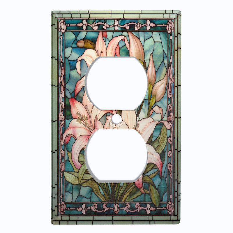 Couvercle de plaque d'interrupteur en métal; Rectangle 1 US standard - Image imprimée de fleurs en verre coloré