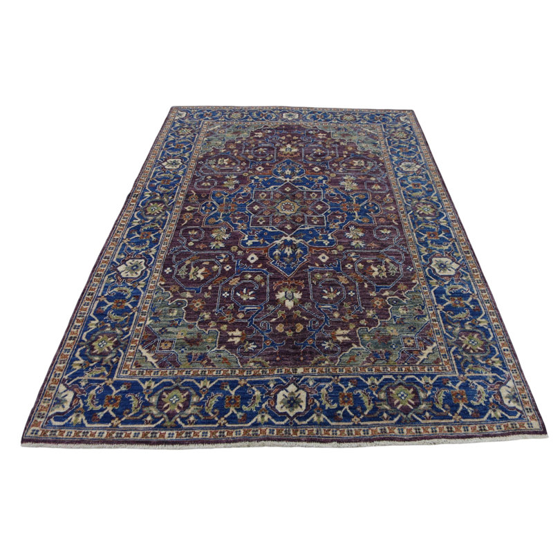 Hand Knotted Wool Area Rug in Purple And Blue
