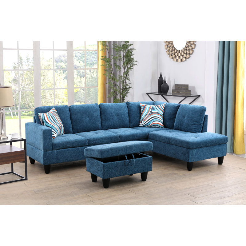 Eolia 97"Right Hand Facing Sofa & Chaise, Blue 