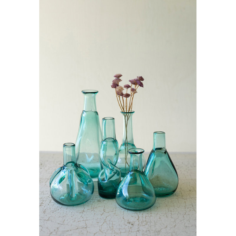  Vases en verre assortis en verre, H 9 po - Ensemble de 6 soufflés à la main transparents