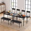 4-Piece Dining Set for 4, Rectangular Table with Upholstered Bench & 2 Chairs, Metal Frame-103727040