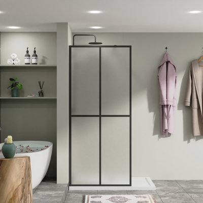 34.01 " X 72.01 " Tempered  frost Glass Shower Door Framed Fixed frost Glass Panel