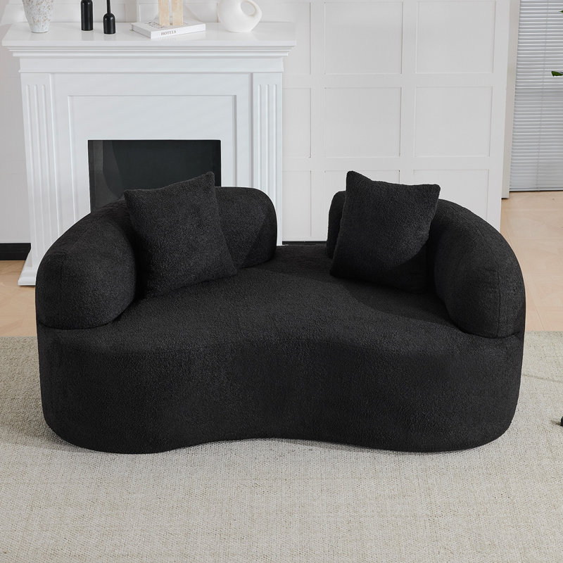 66.93 Inch Curved Loveseat Black Full Compression Sponge Sofa, Teddy Velvet Fabric, No-Assembly Compact Sofa For Small Spaces & Apartments, 350 Lbs Capacity