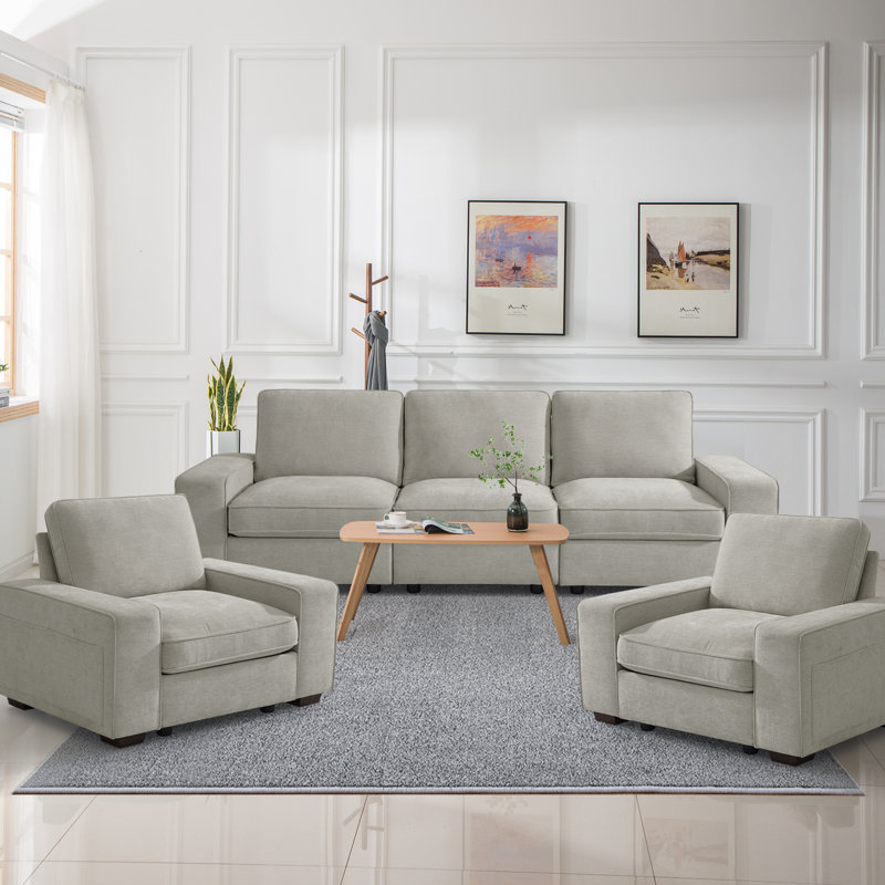 Modern Modular  Sectional Sofa Set of 5/6 Seater Oversized Chenille Couch with Storage Space and USB Port for Living Room and Apartment