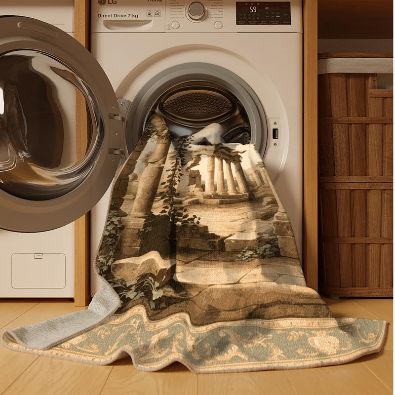 Tapis brun français lavable à la machine, Carré 5 pi