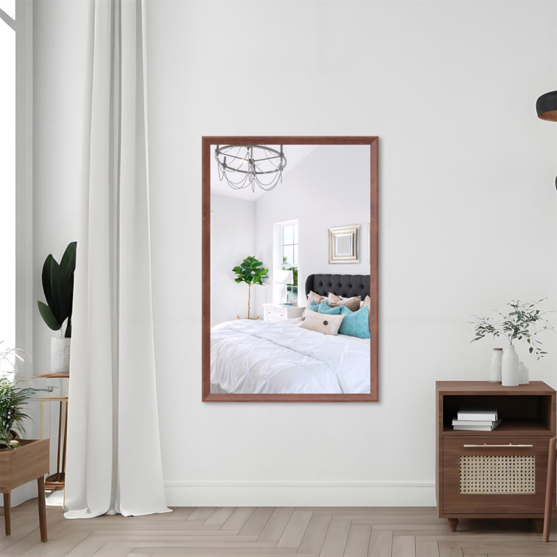Miroir de salle de bain 48 po x 32 po rectangulaire moderne surdimensionné avec cadre en noyer, 48 po x 32 po, Noyer