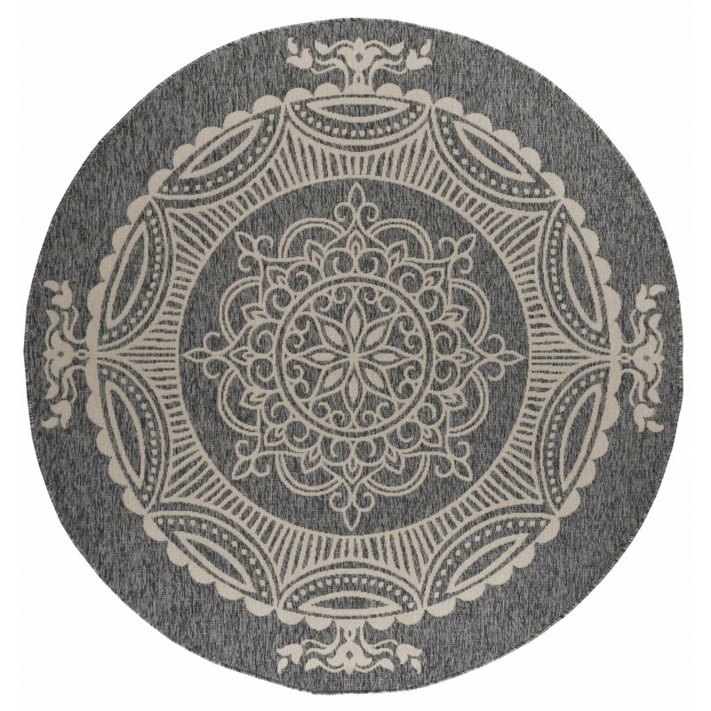 Tapis d'intérieur / extérieur à motif floral gris / beige Dheny